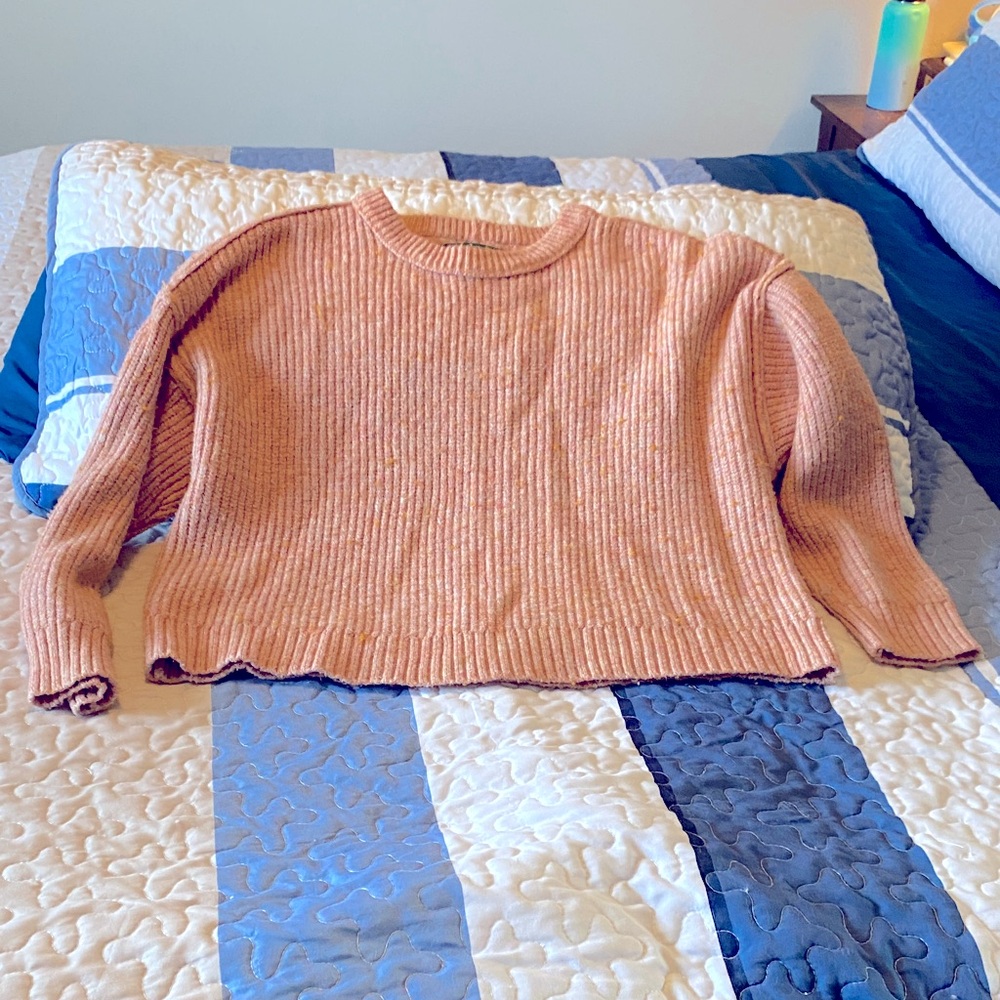 Cozy Pink Ribbed Sweater, crop